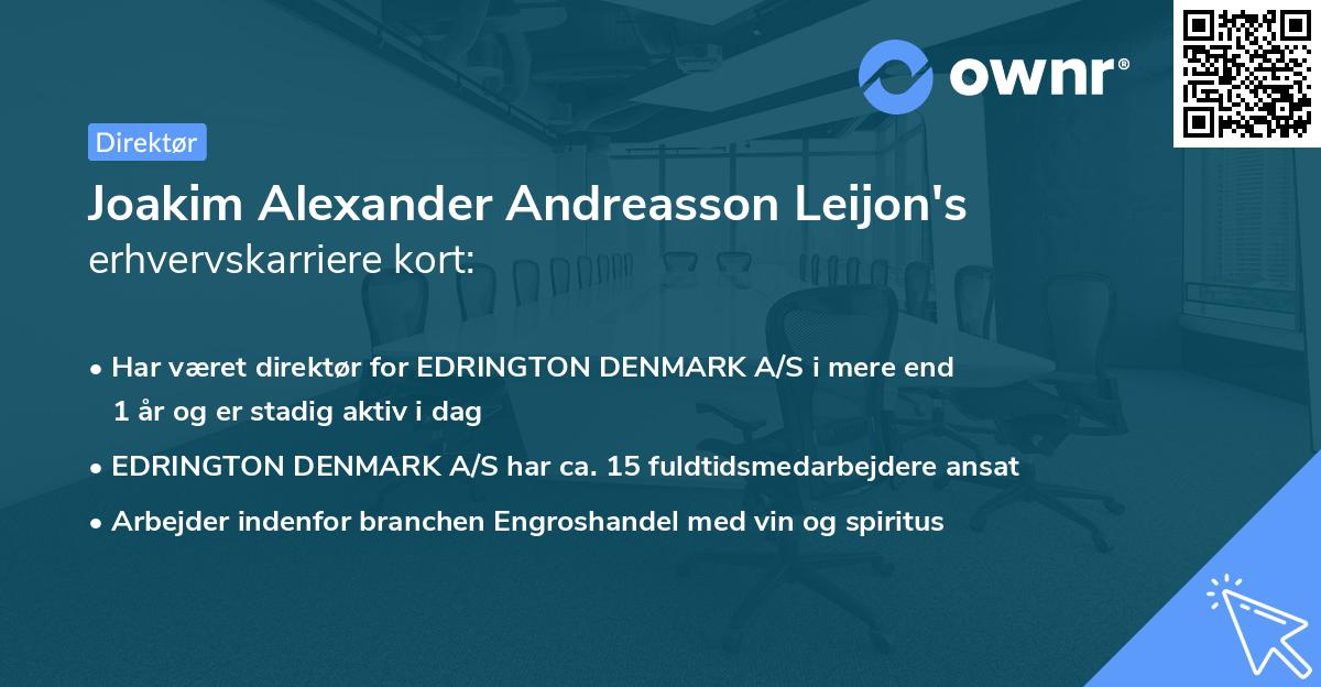 Joakim Alexander Andreasson Leijon's erhvervskarriere kort
