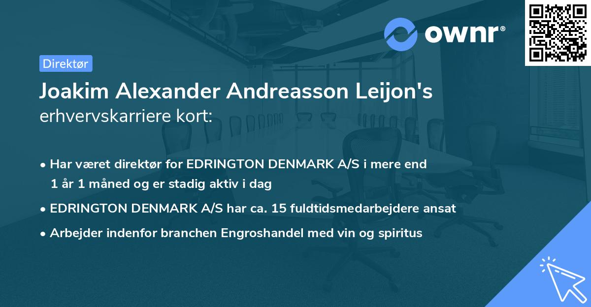 Joakim Alexander Andreasson Leijon's erhvervskarriere kort