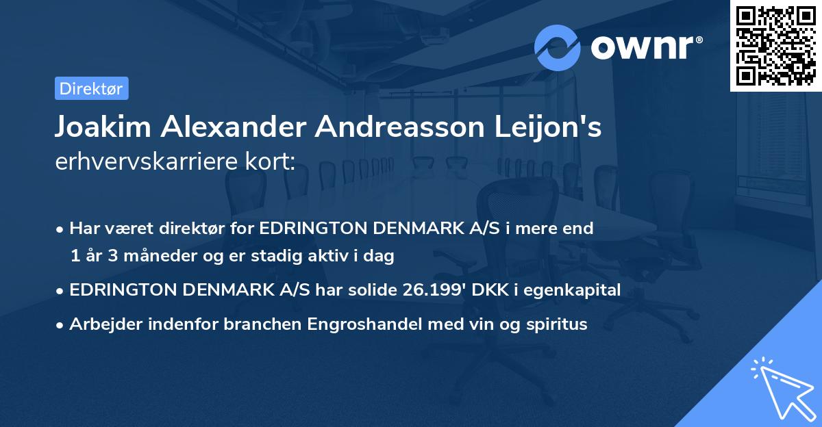 Joakim Alexander Andreasson Leijon's erhvervskarriere kort