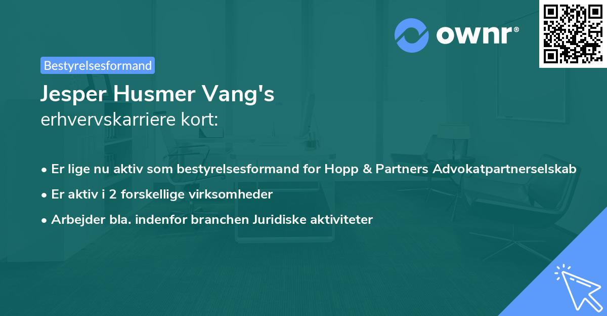 Jesper Husmer Vang's erhvervskarriere kort