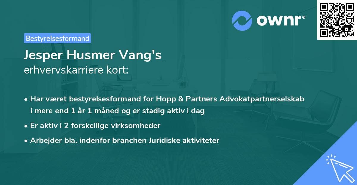 Jesper Husmer Vang's erhvervskarriere kort