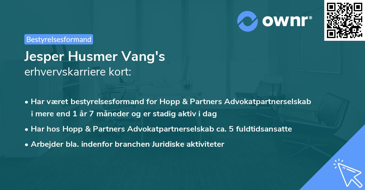 Jesper Husmer Vang's erhvervskarriere kort