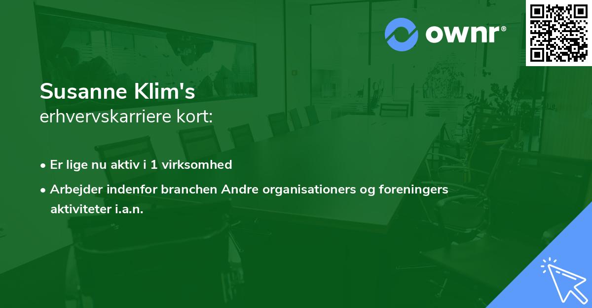 Susanne Klim's erhvervskarriere kort