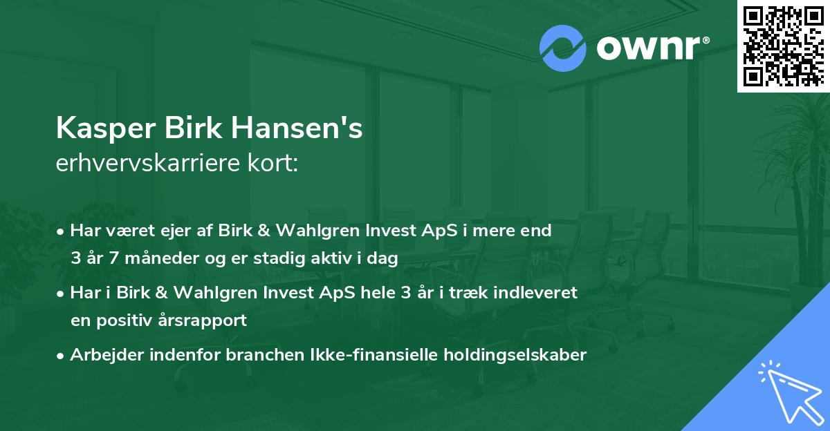 Kasper Birk Hansen's erhvervskarriere kort