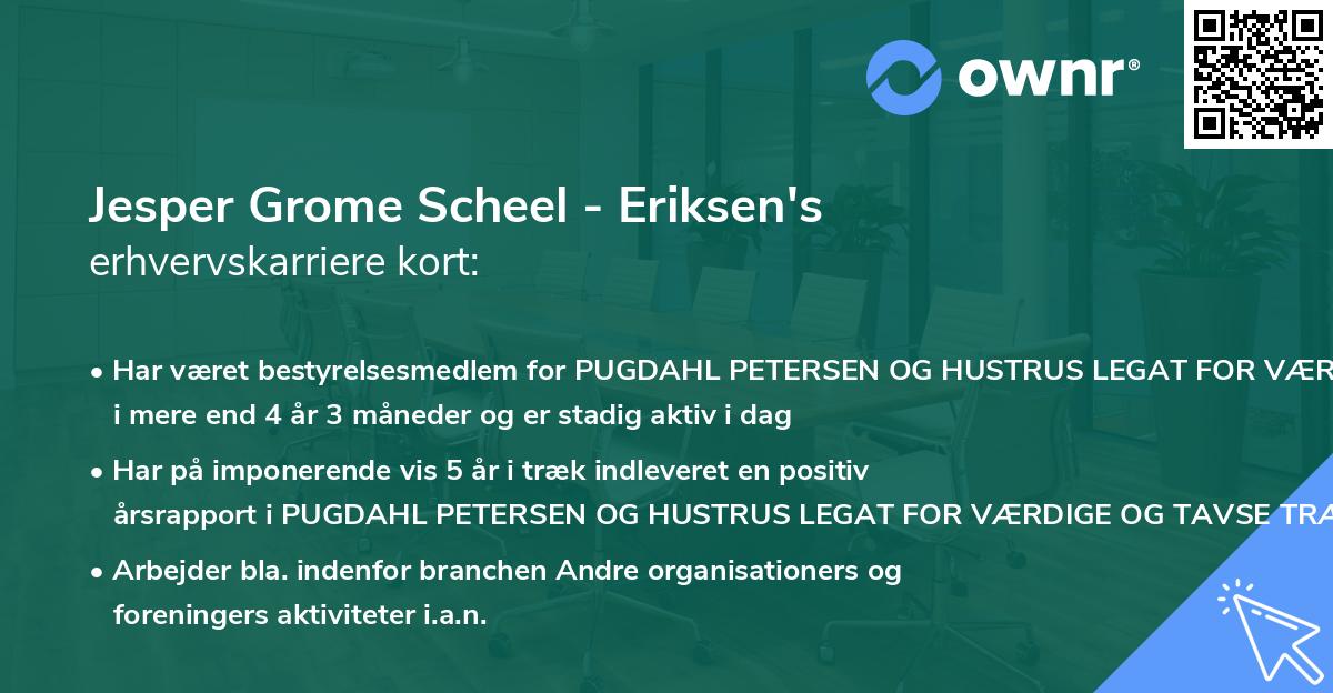 Jesper Grome Scheel - Eriksen's erhvervskarriere kort