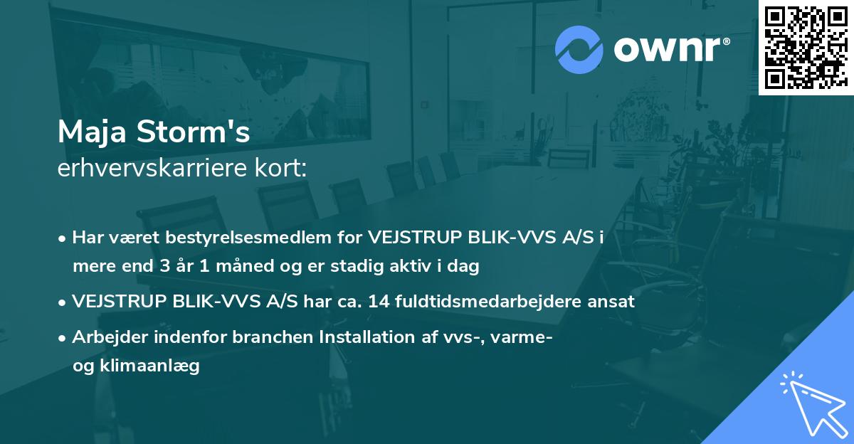 Maja Storm's erhvervskarriere kort
