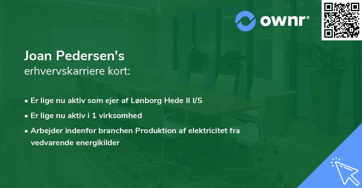 Joan Pedersen's erhvervskarriere kort