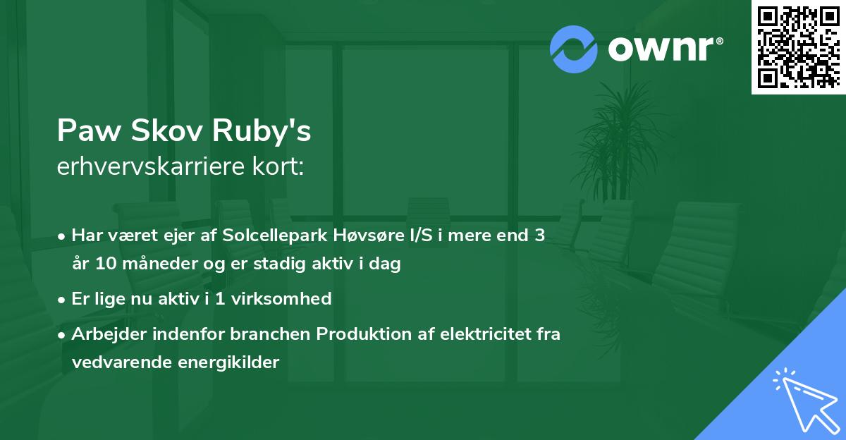 Paw Skov Ruby's erhvervskarriere kort