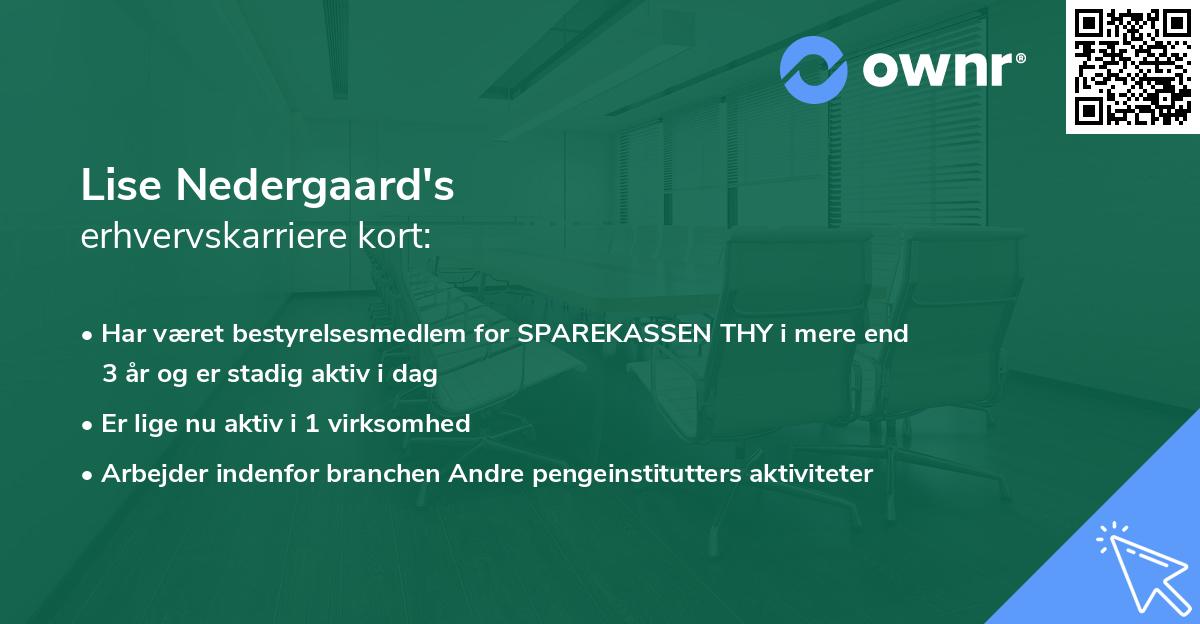 Lise Nedergaard's erhvervskarriere kort