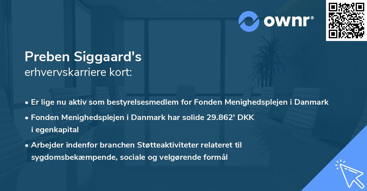 Preben Siggaard's erhvervskarriere kort