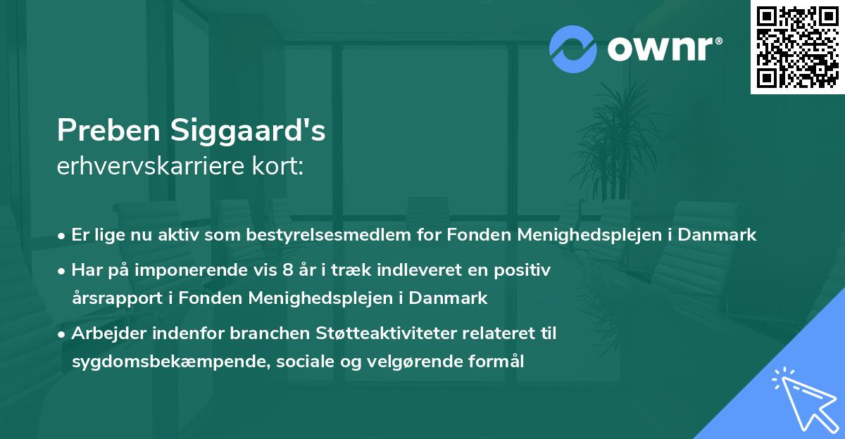 Preben Siggaard's erhvervskarriere kort