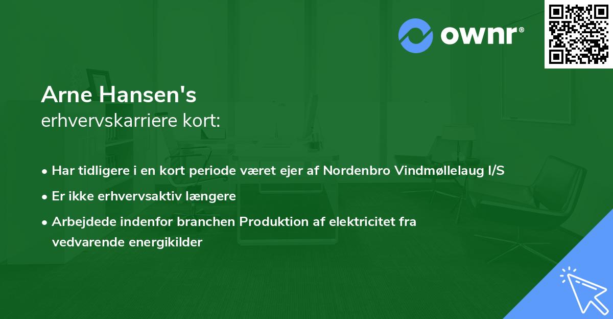 Arne Hansen's erhvervskarriere kort