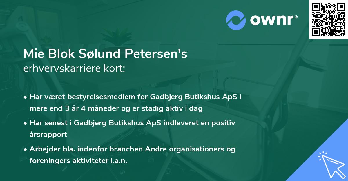 Mie Blok Sølund Petersen's erhvervskarriere kort
