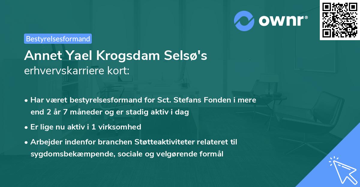 Annet Yael Krogsdam Selsø's erhvervskarriere kort