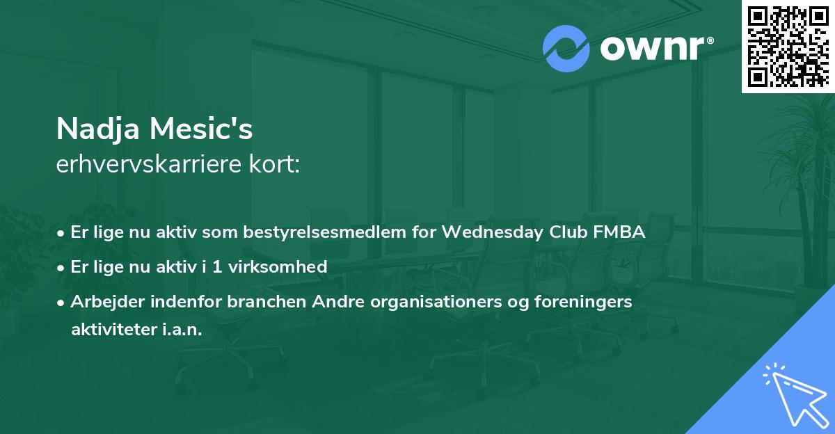Nadja Mesic's erhvervskarriere kort