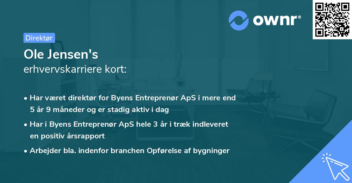 Ole Jensen's erhvervskarriere kort
