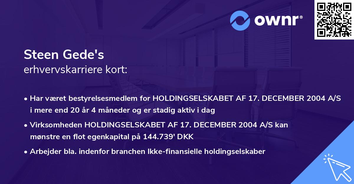 Steen Gede's erhvervskarriere kort