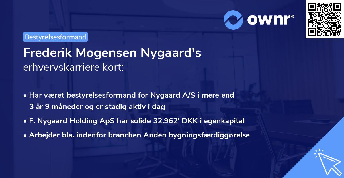 Frederik Mogensen Nygaard's erhvervskarriere kort