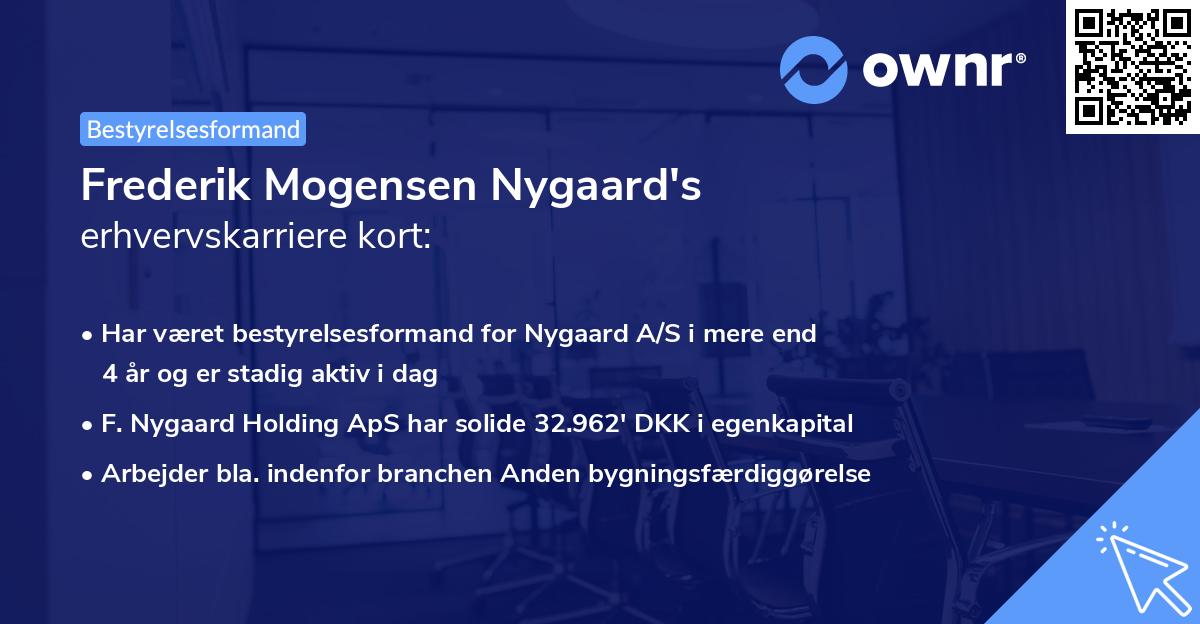Frederik Mogensen Nygaard's erhvervskarriere kort