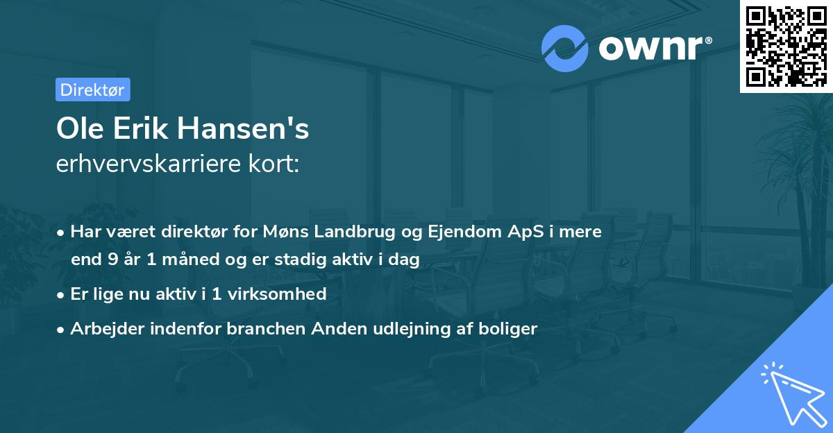 Ole Erik Hansen's erhvervskarriere kort
