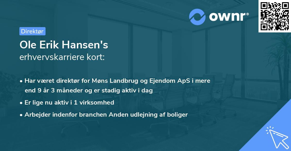 Ole Erik Hansen's erhvervskarriere kort