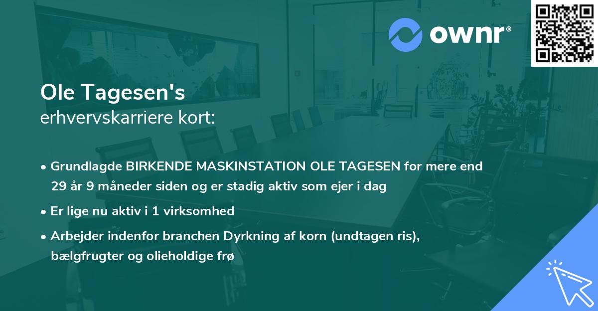 Ole Tagesen's erhvervskarriere kort