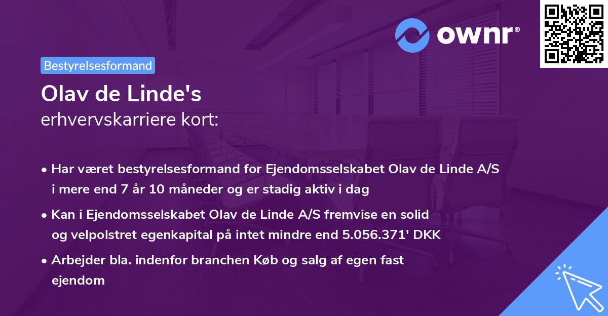 Olav de Linde's erhvervskarriere kort