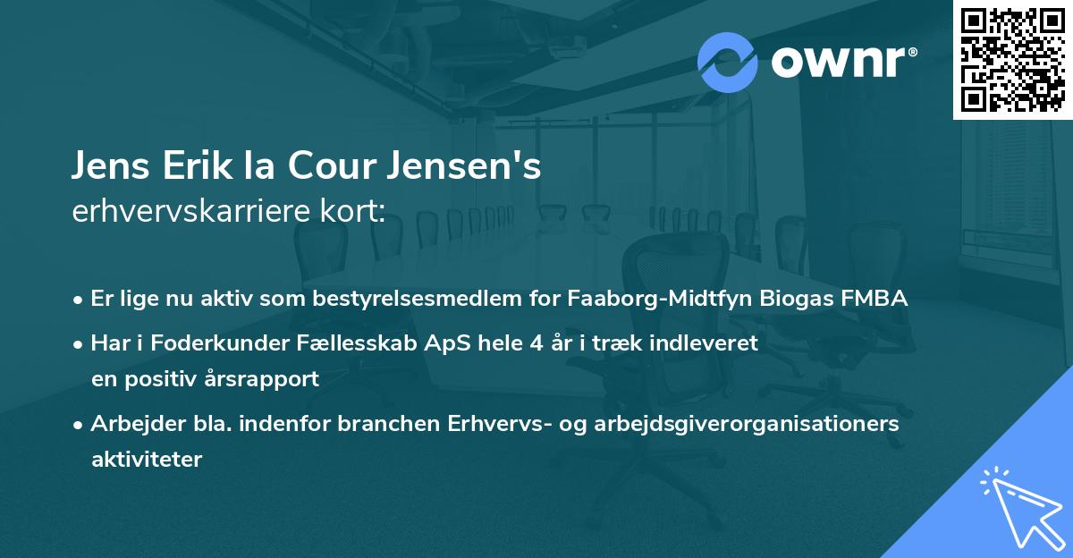 Jens Erik la Cour Jensen's erhvervskarriere kort