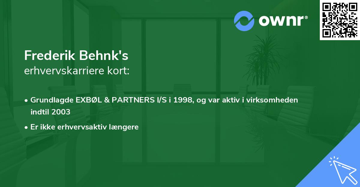 Frederik Behnk's erhvervskarriere kort