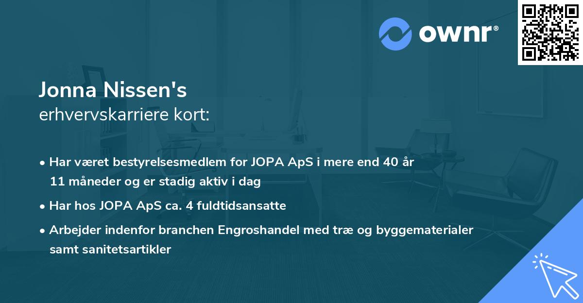 Jonna Nissen's erhvervskarriere kort