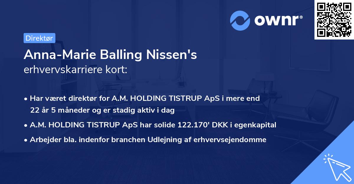 Anna-Marie Balling Nissen's erhvervskarriere kort