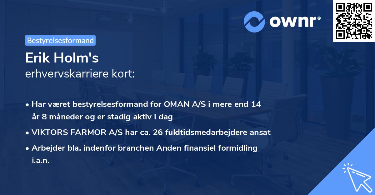 Erik Holm's erhvervskarriere kort