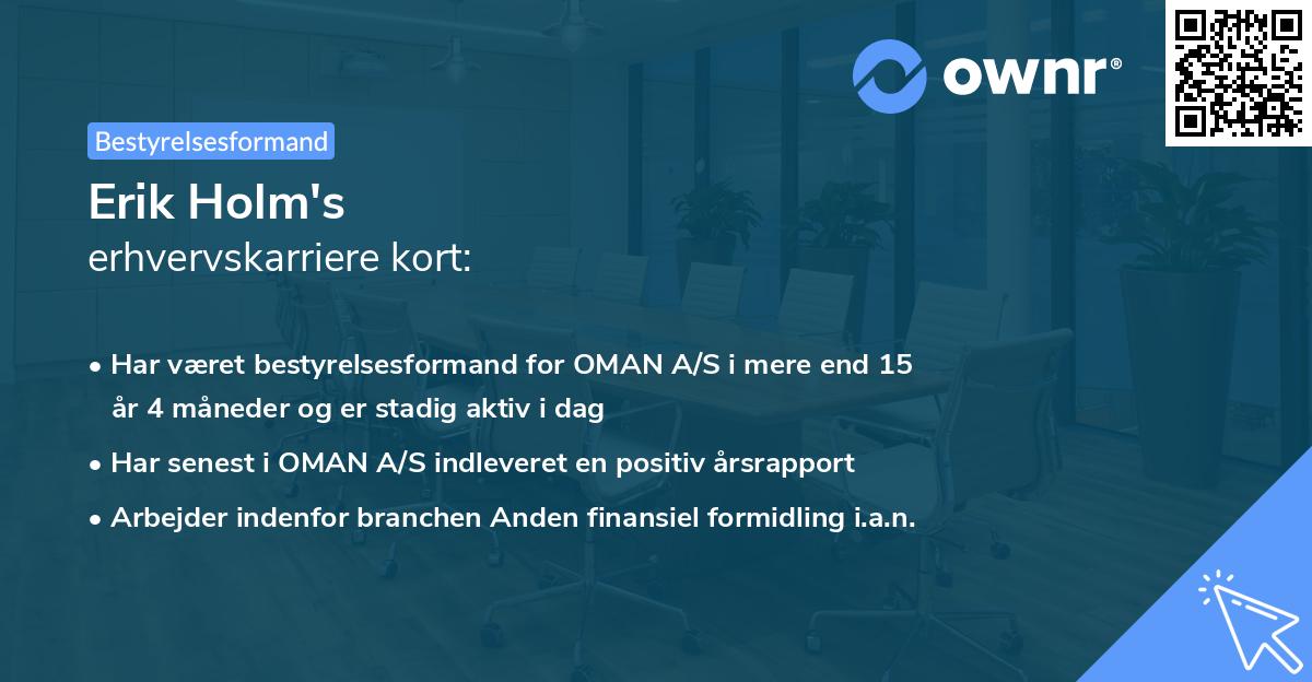 Erik Holm's erhvervskarriere kort