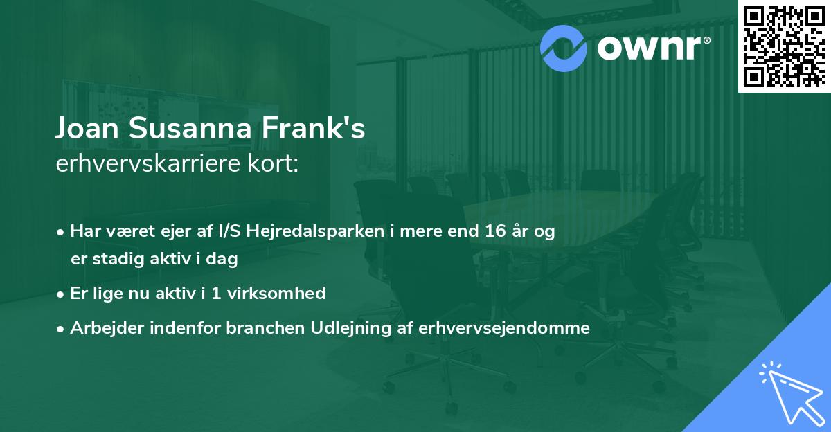 Joan Susanna Frank's erhvervskarriere kort