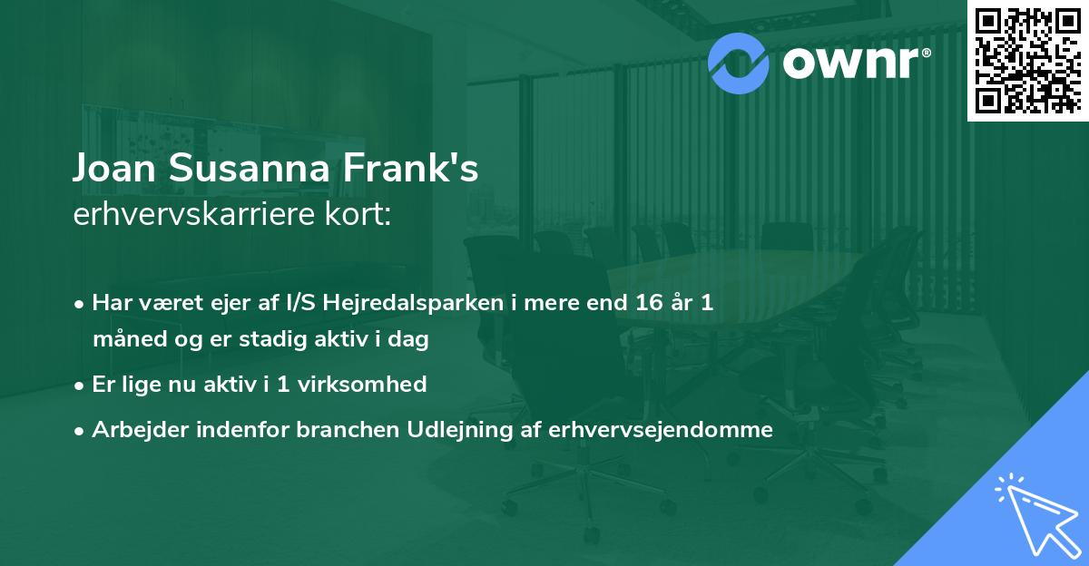 Joan Susanna Frank's erhvervskarriere kort
