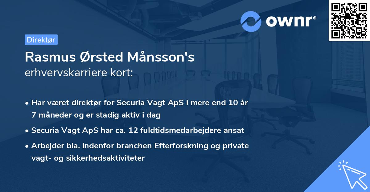 Rasmus Ørsted Månsson's erhvervskarriere kort