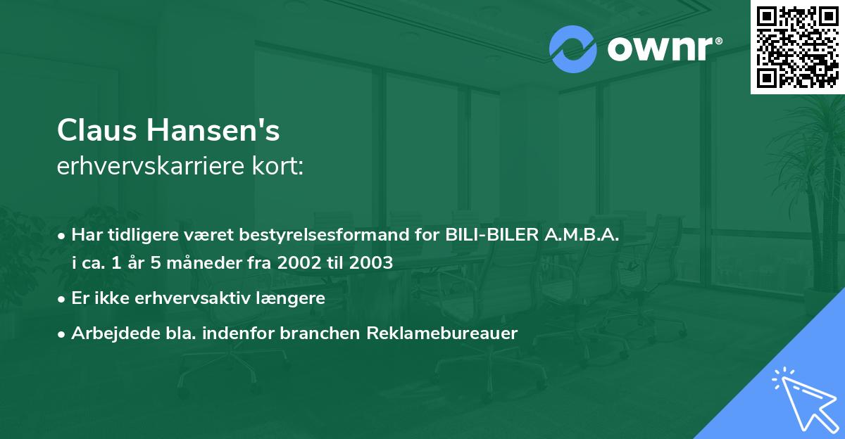 Claus Hansen's erhvervskarriere kort