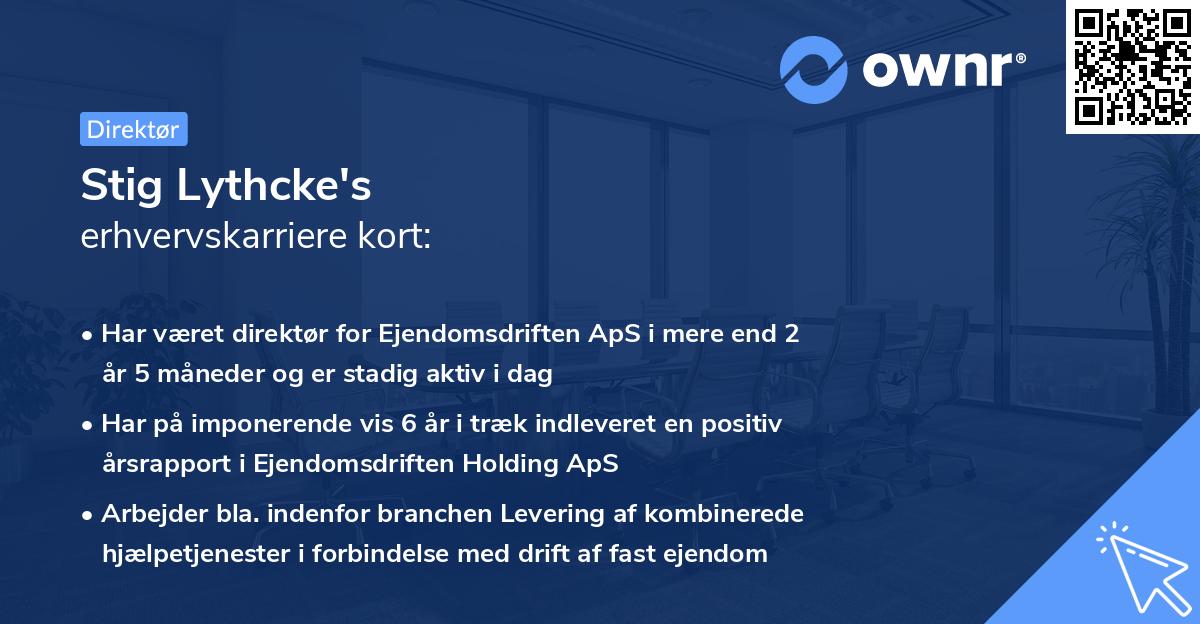 Stig Lythcke's erhvervskarriere kort
