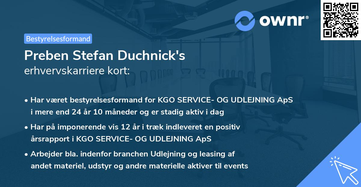 Preben Stefan Duchnick's erhvervskarriere kort