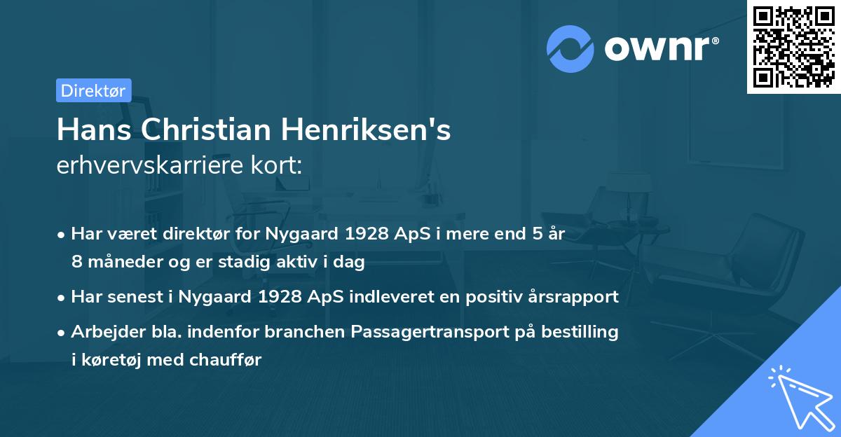 Hans Christian Henriksen's erhvervskarriere kort