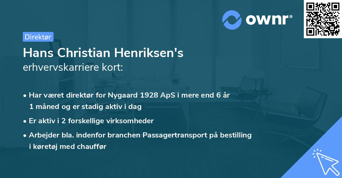 Hans Christian Henriksen's erhvervskarriere kort