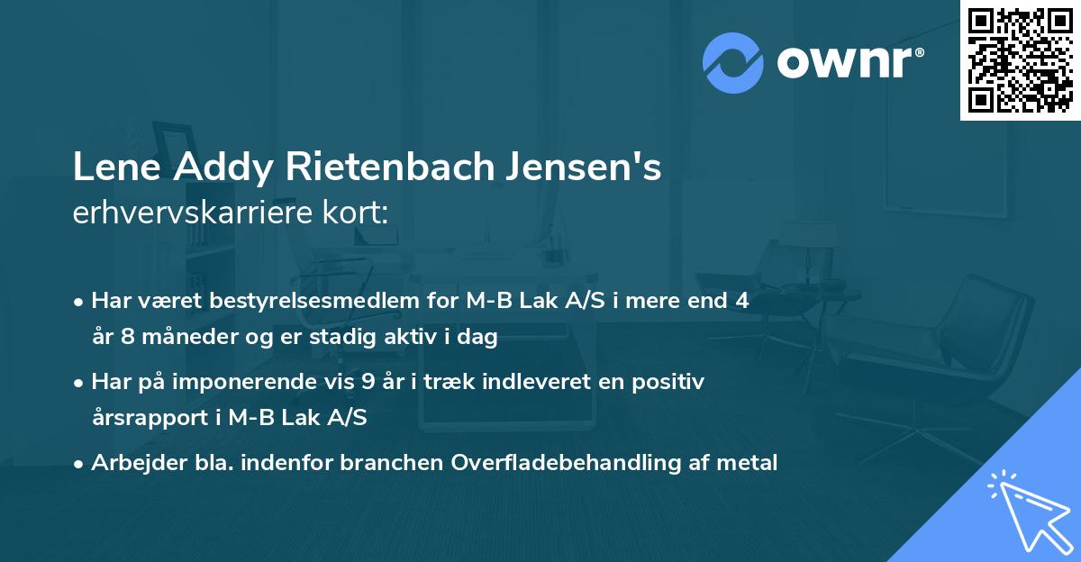 Lene Addy Rietenbach Jensen's erhvervskarriere kort