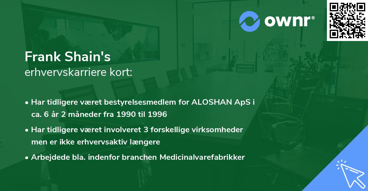 Frank Shain's erhvervskarriere kort