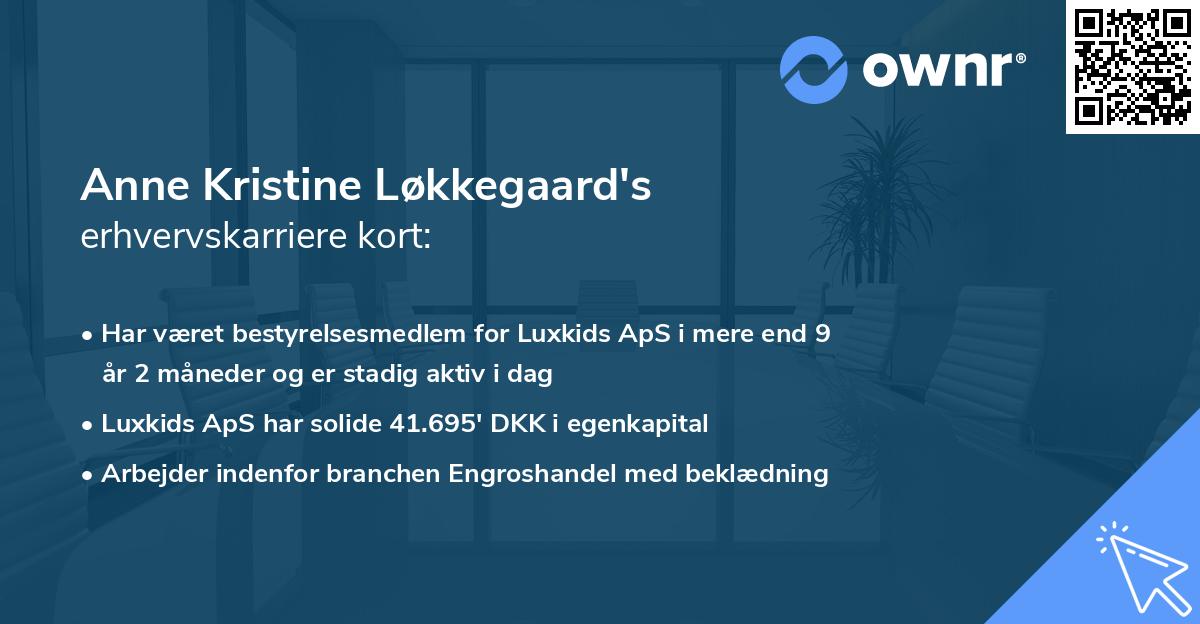 Anne Kristine Løkkegaard's erhvervskarriere kort