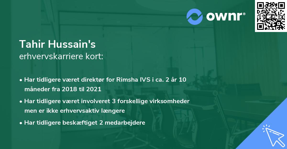 Tahir Hussain's erhvervskarriere kort