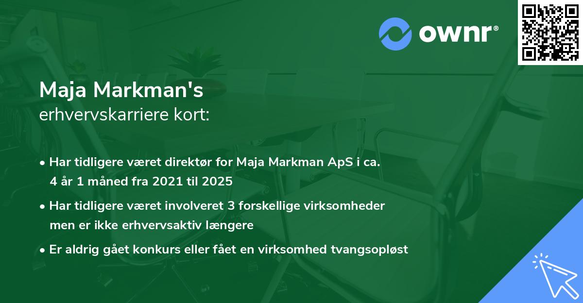 Maja Markman's erhvervskarriere kort