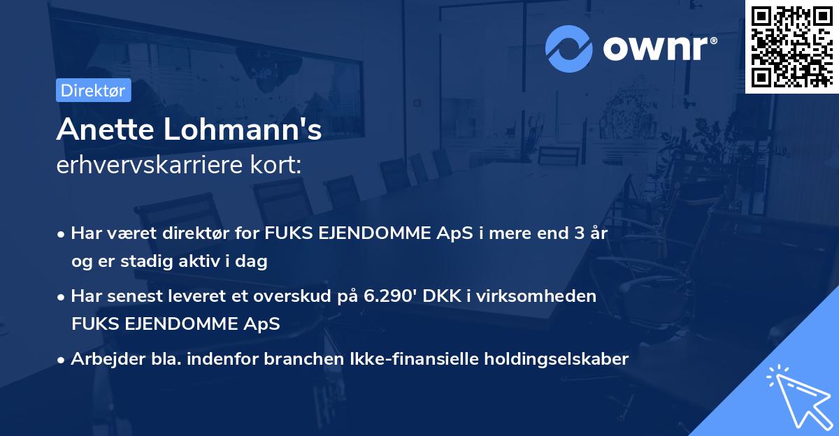 Anette Lohmann's erhvervskarriere kort