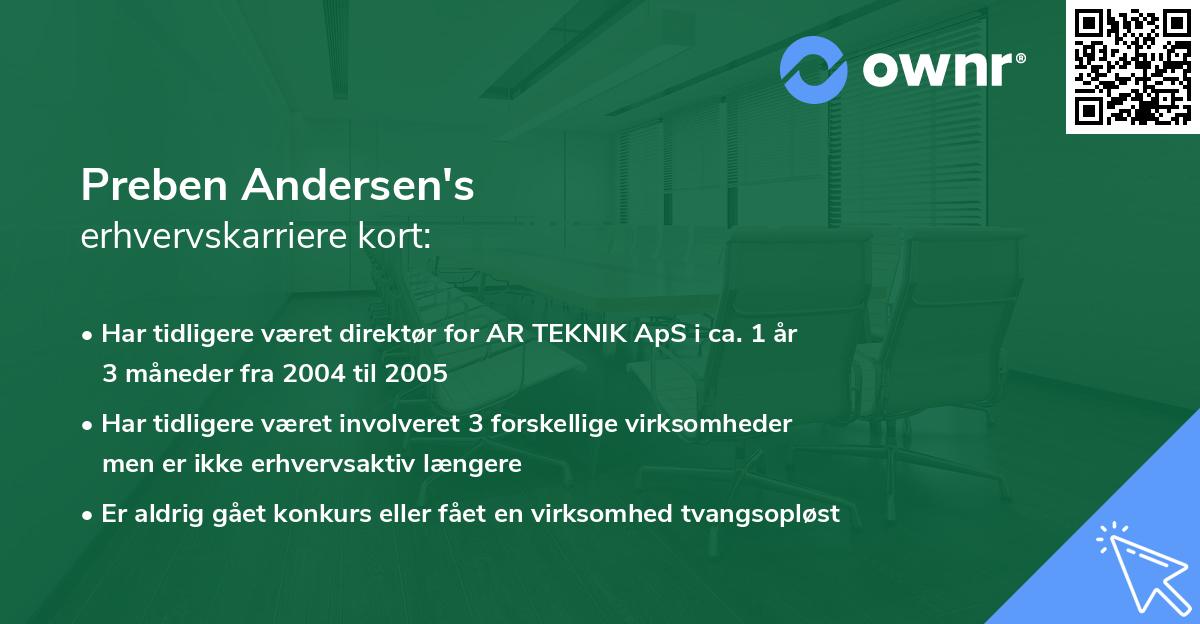 Preben Andersen's erhvervskarriere kort