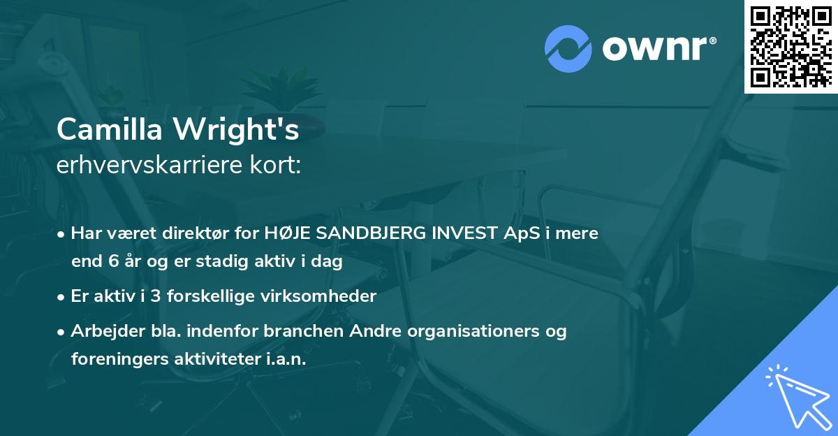 Camilla Wright's erhvervskarriere kort