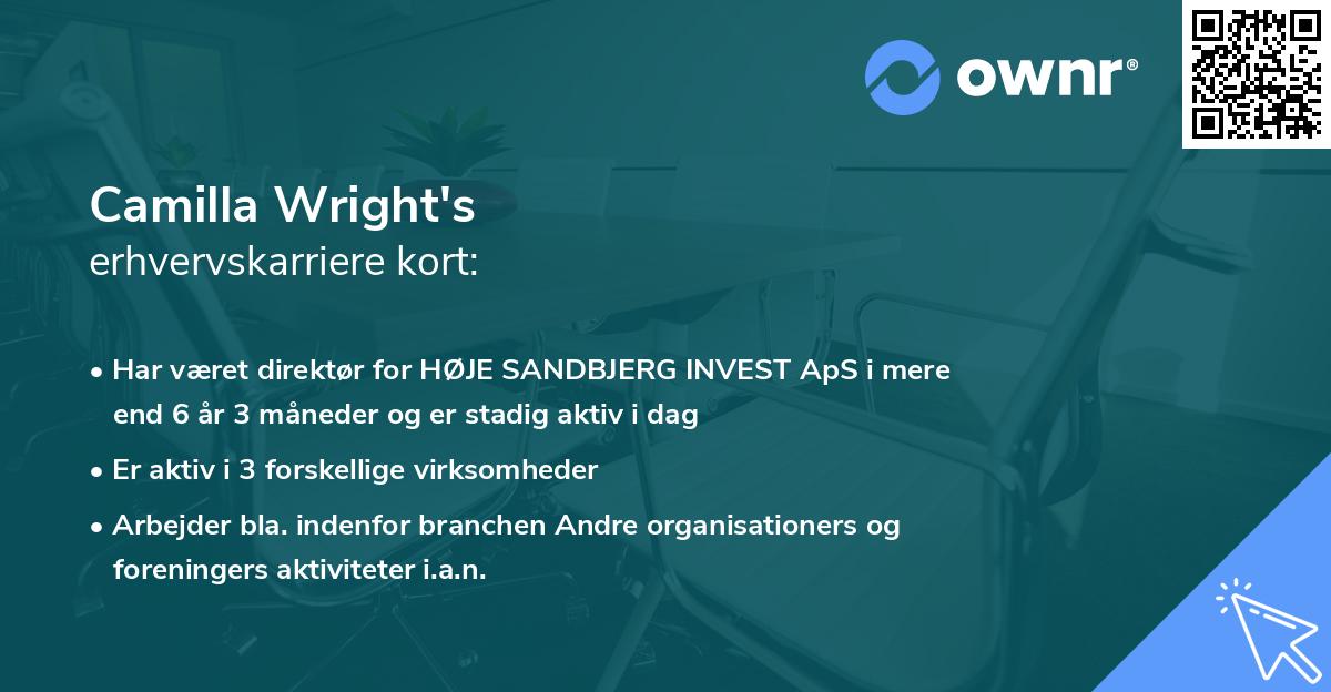 Camilla Wright's erhvervskarriere kort